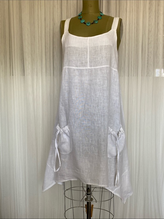 Froccella Dresses & Skirts - White Linen Sleeveless Tie-Pocket Hankerchief Dress by Froccella